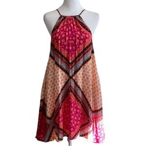MinkPink African Trance Orange and Pink Print Dress size S
